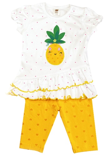 Toffyhouse white and yellow Toffyhouse Lucky Miss Pineapple Top & Tights Set 19E2FKA384DD40GS_1