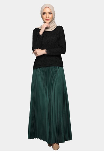 Bella Lace with Pleated Skirt from Emanuel Femme in Black and Green