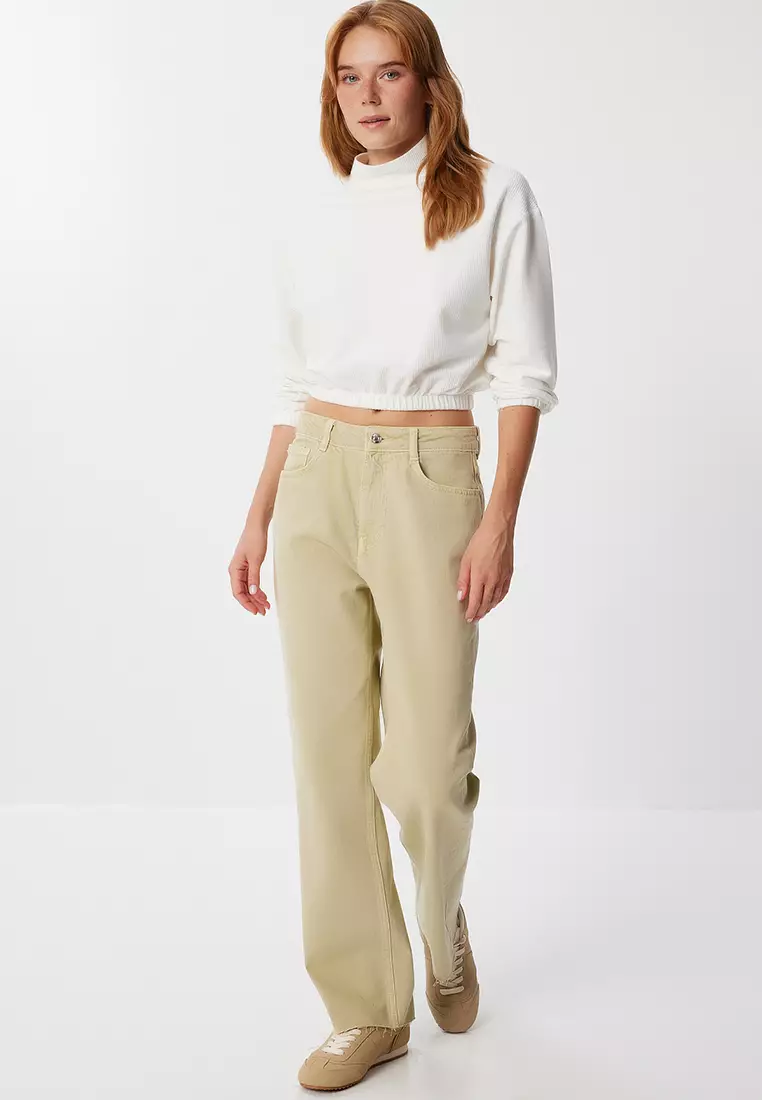 Elastic Waist Crop Sweater