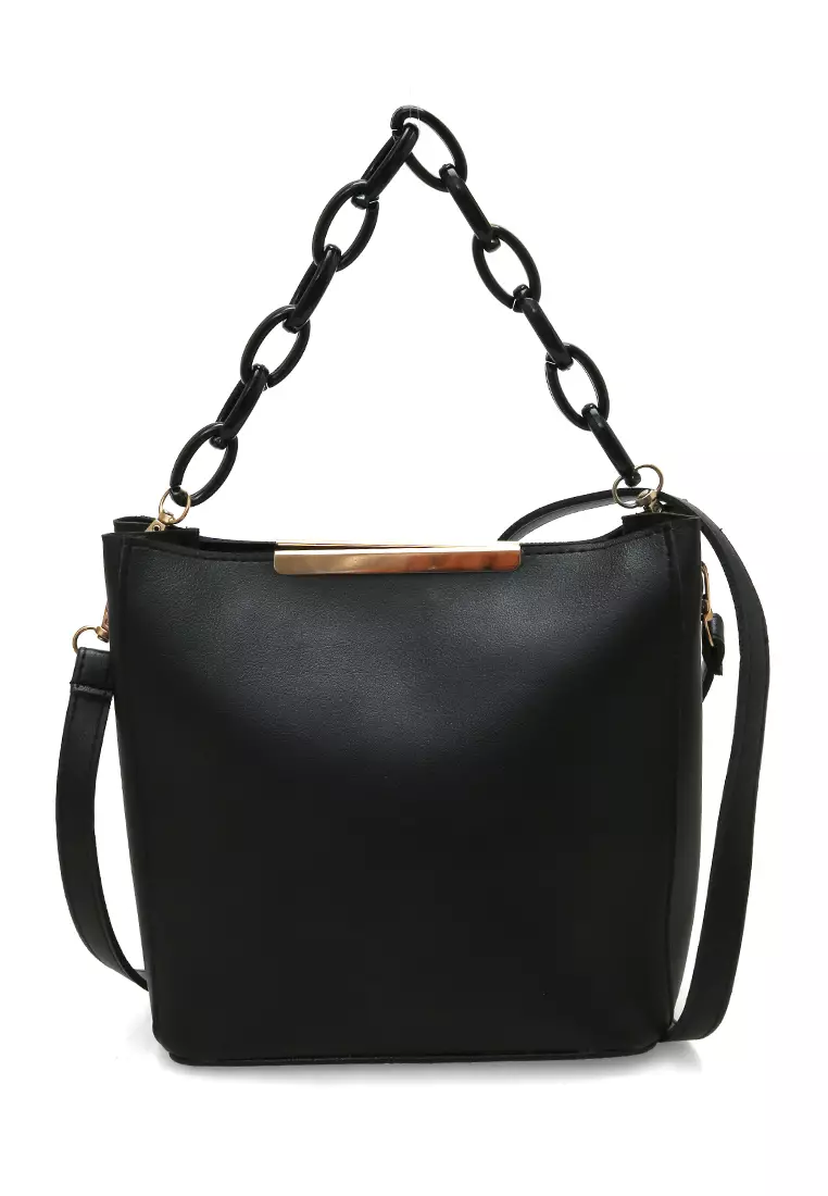 Viona Sling Bag Wanita Remaja Rantai Premium Polos - Black