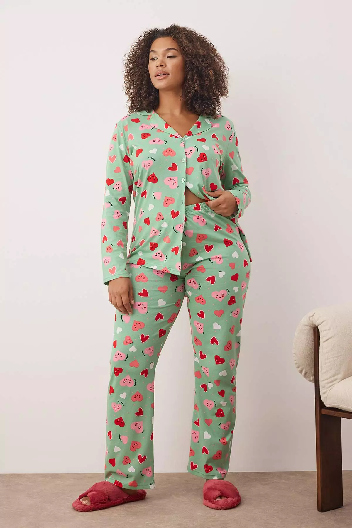 Mint Heart Shirt Collar Knitted Pajama Set Tbbaw23Ai00019