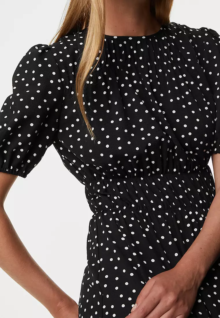Polka Dot Textured Mini Smock Dress