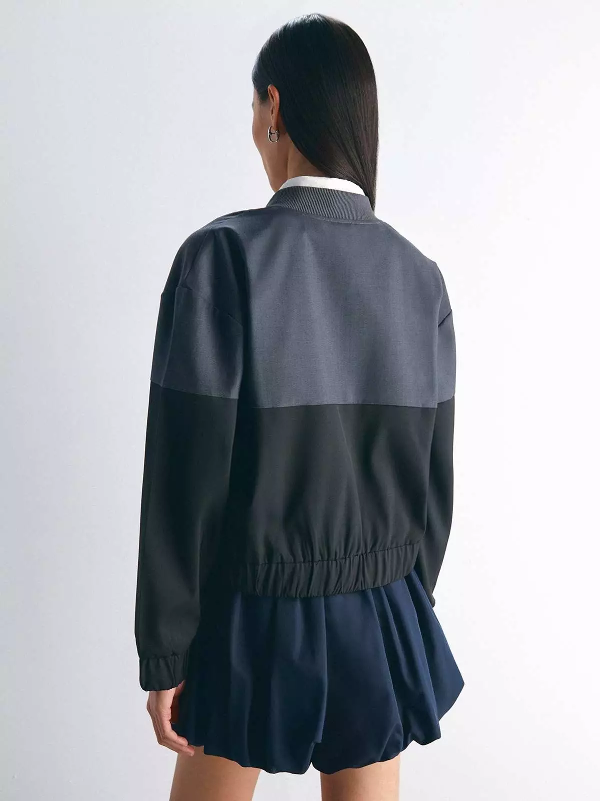 Two Tone Zipper Jacket - Dark Grey