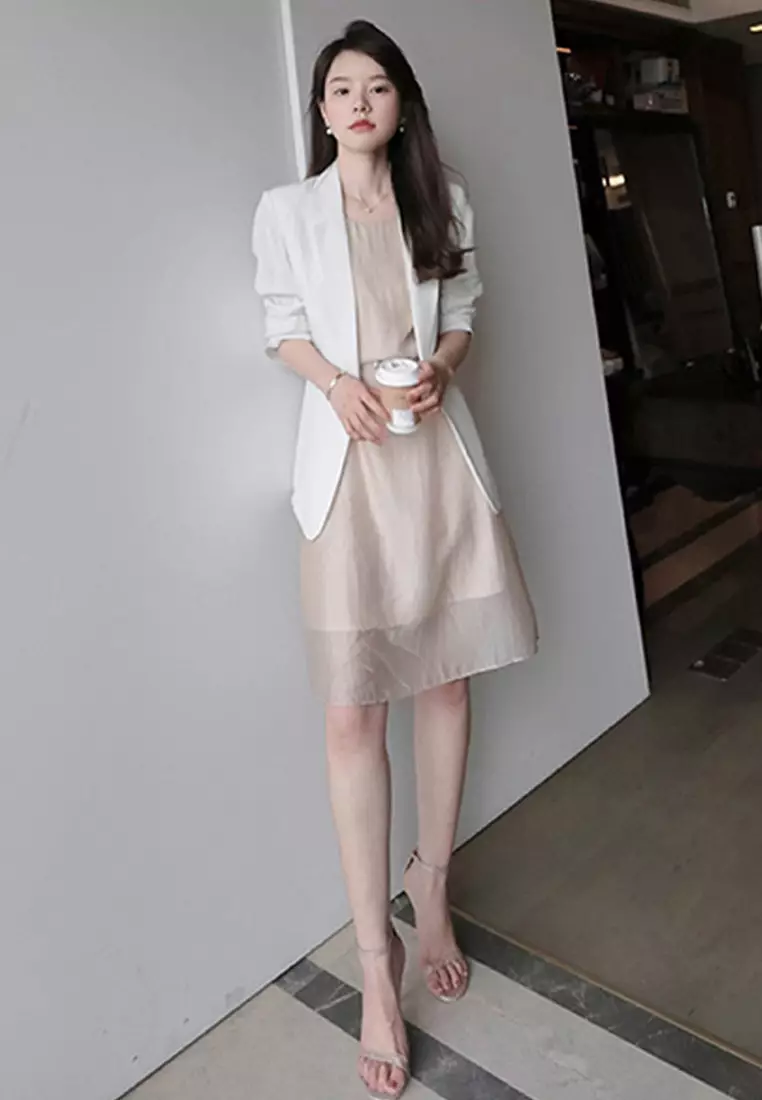 2025 S/S Fairy Style Age reducing solid color ruffle waist One-Piece Dress A23021514