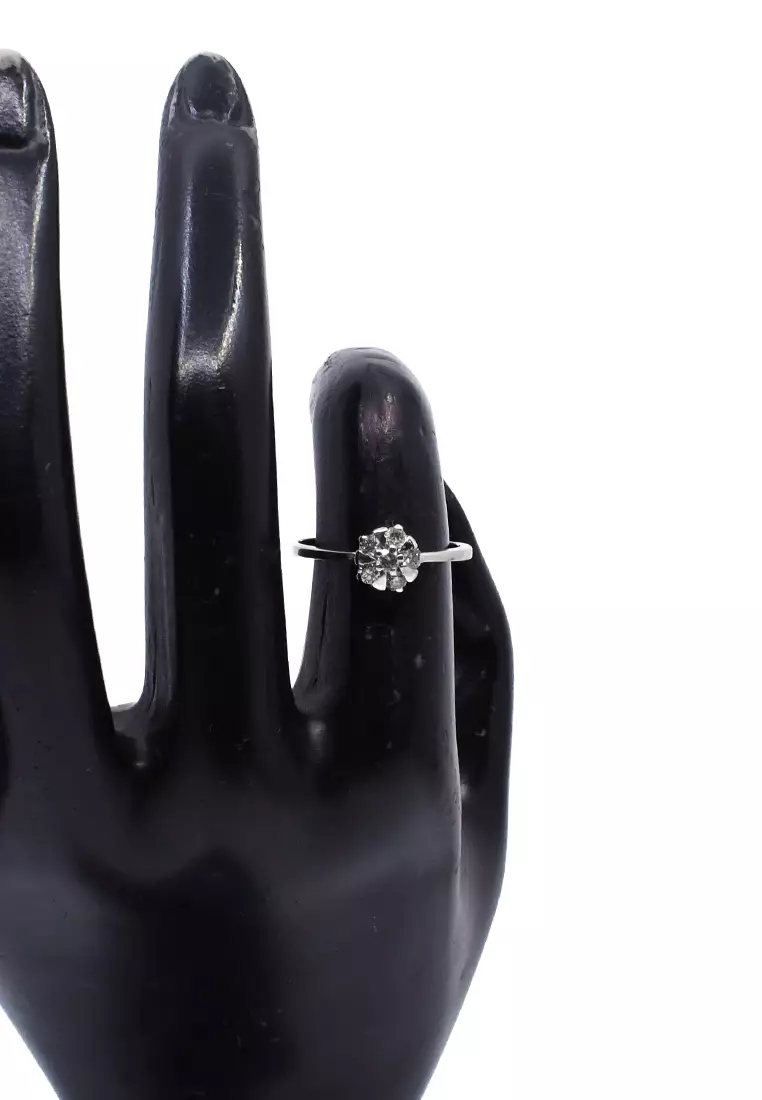 14K Italian Made White Gold Lady Ring with Diamonds