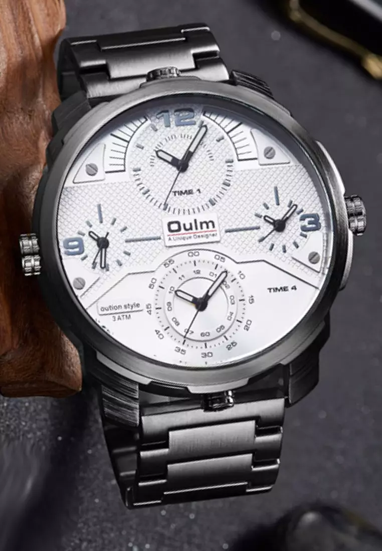 Buy OULM Very Large Men's Quartz Watch - 55x55mm - IP Black Steel case ...
