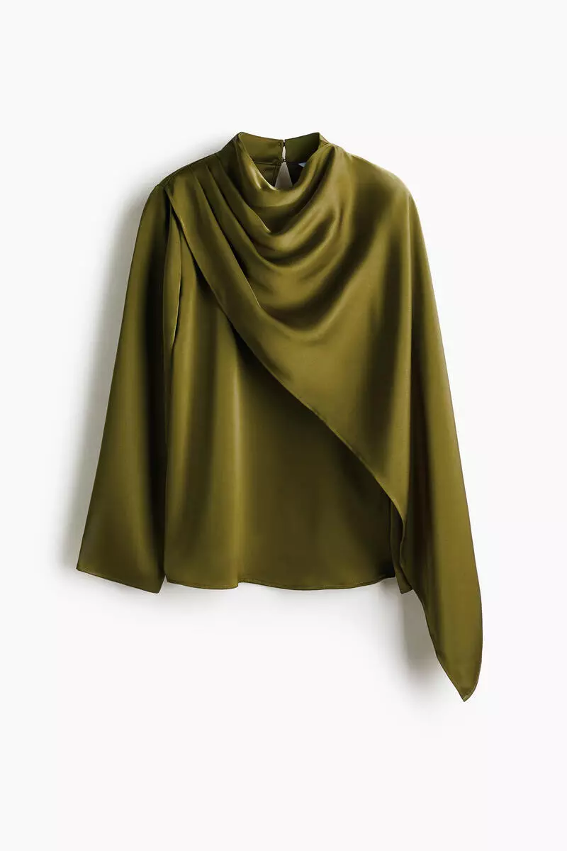 Shawl-detail satin blouse
