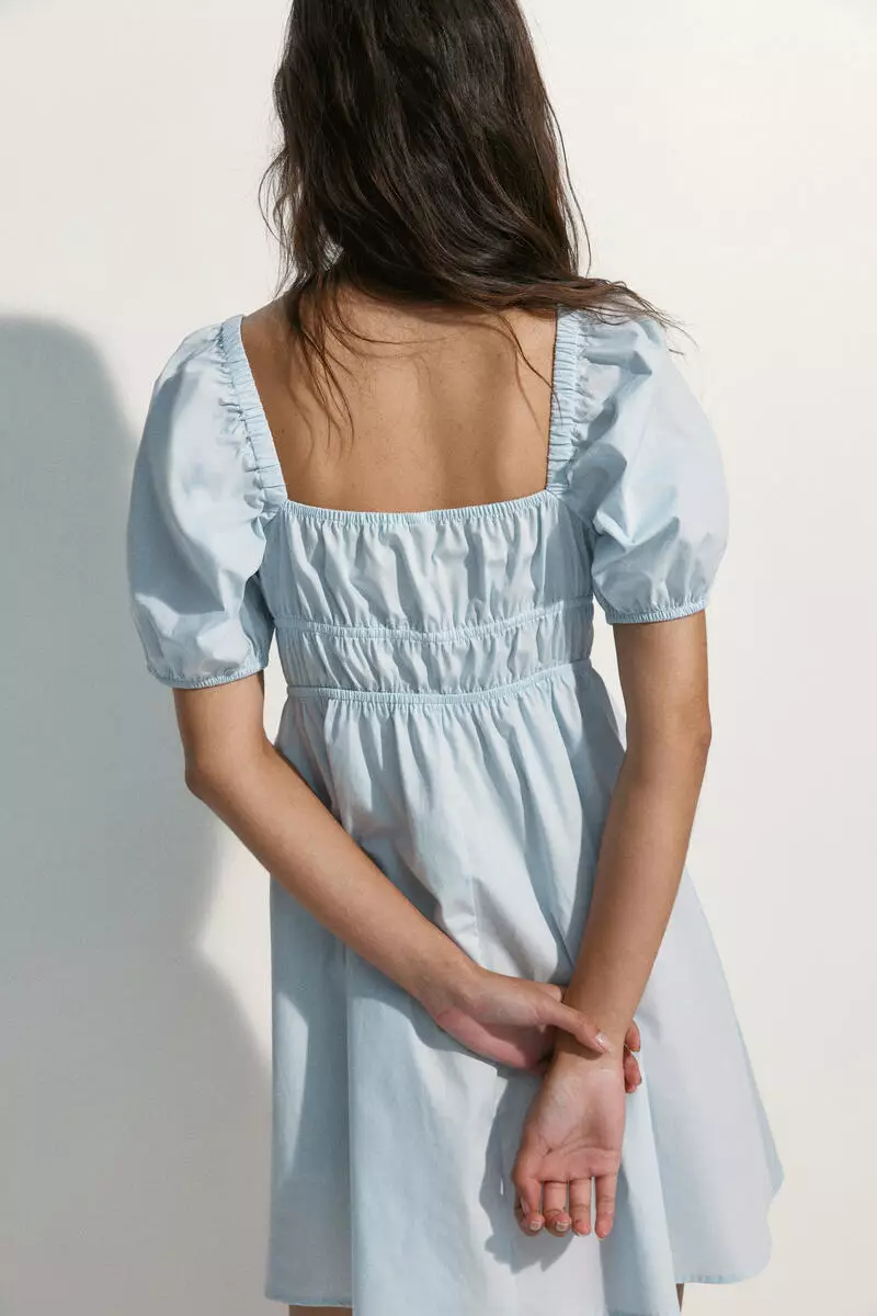 Puff-sleeved poplin dress