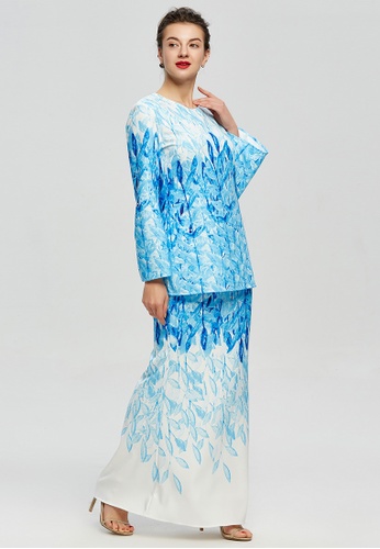 Buy Vibrant Leaf Silhouette Baju Kurung from Era Maya in Blue at Zalora