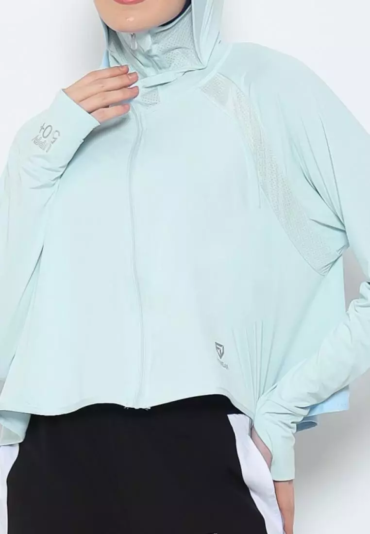 Fitwear - Jaket K-Style Anti UV Olahraga Wanita RIHANNA UPF 50++ CROP - BLIZZARD BLUE