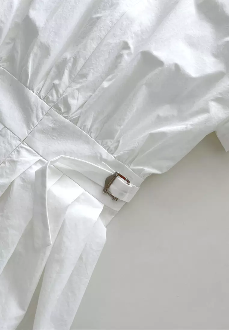 Round neck waist cinching slimming short sleeved dress CA225042249W