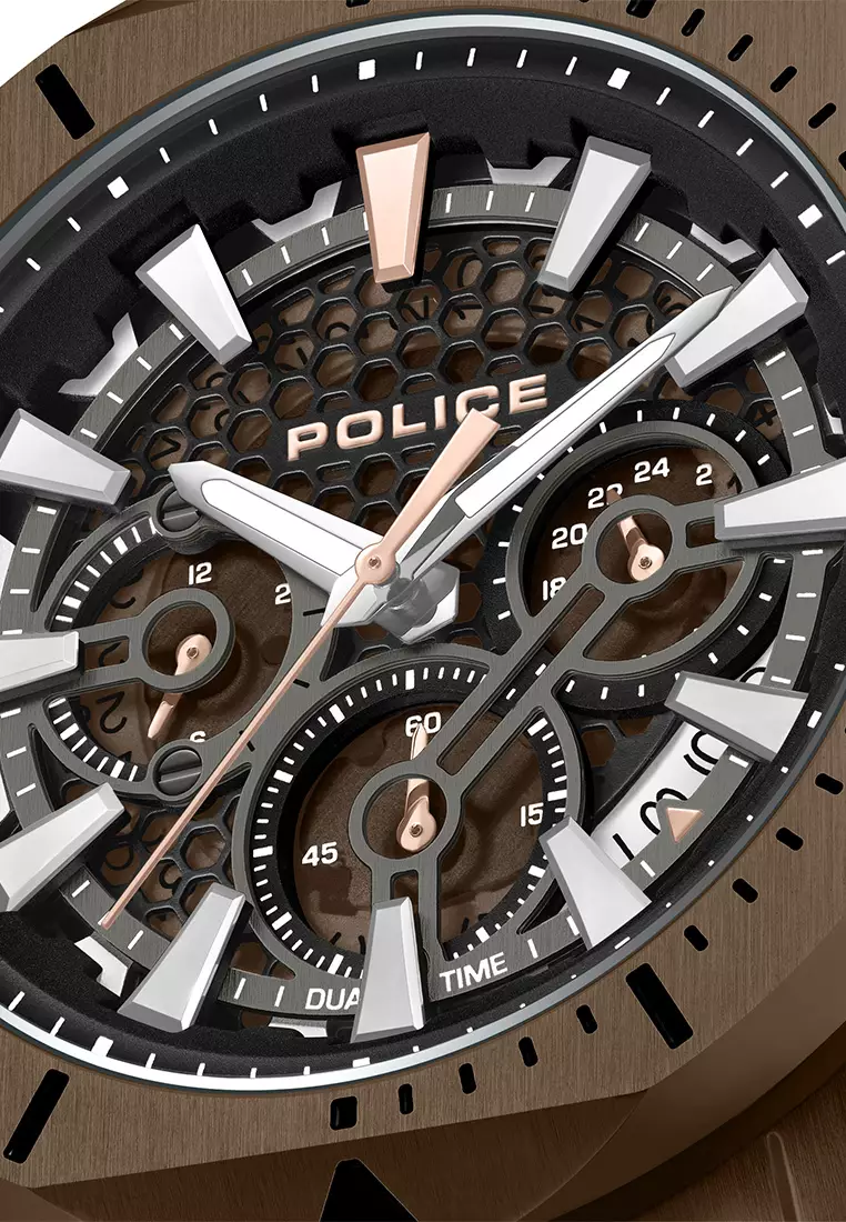 Police Electrical Brown Leather Analog Quartz Watch For Men PPEWGF0054502