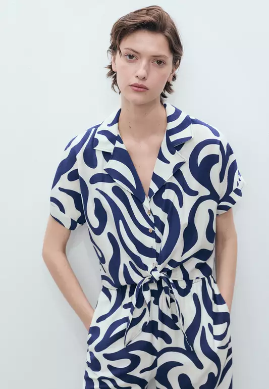 Printed Crop Shirt With Knot Detail