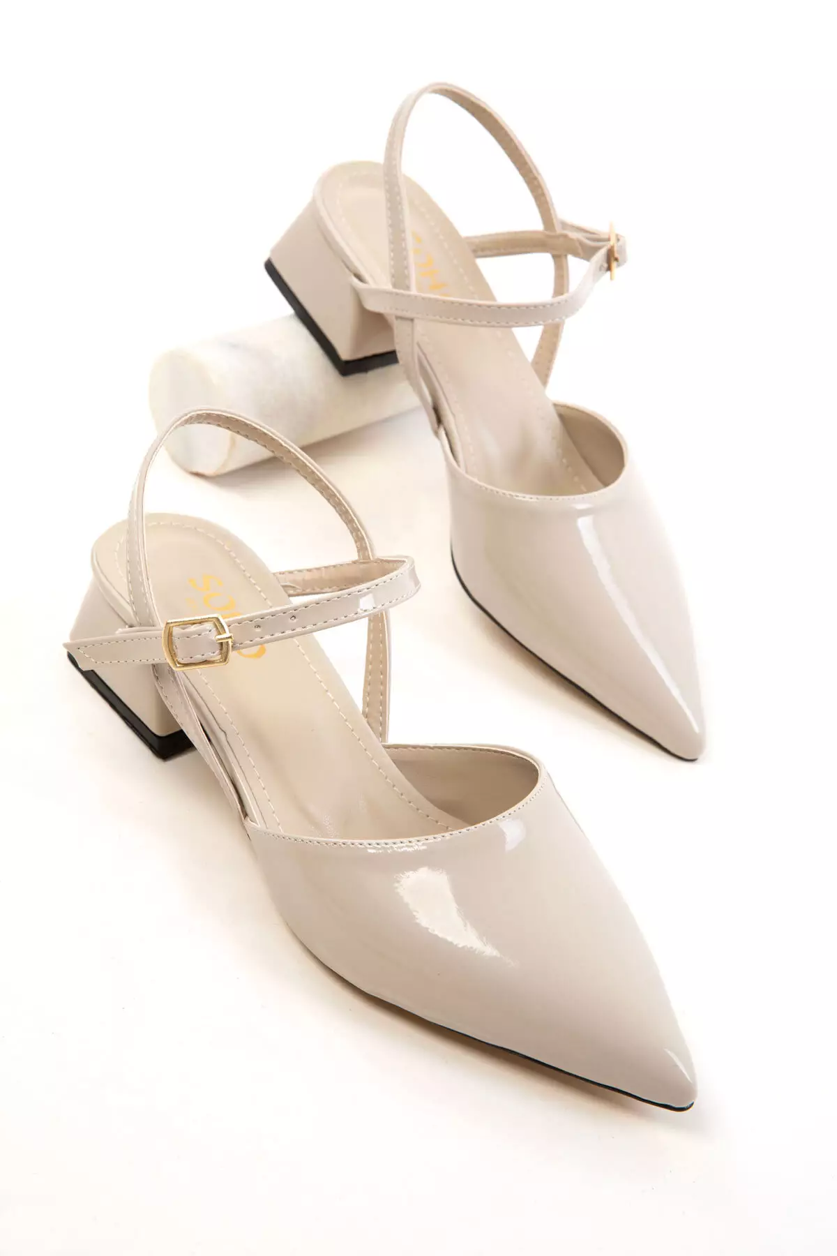 Beige Patent Leather Women's Classic Heeled Shoes 20655