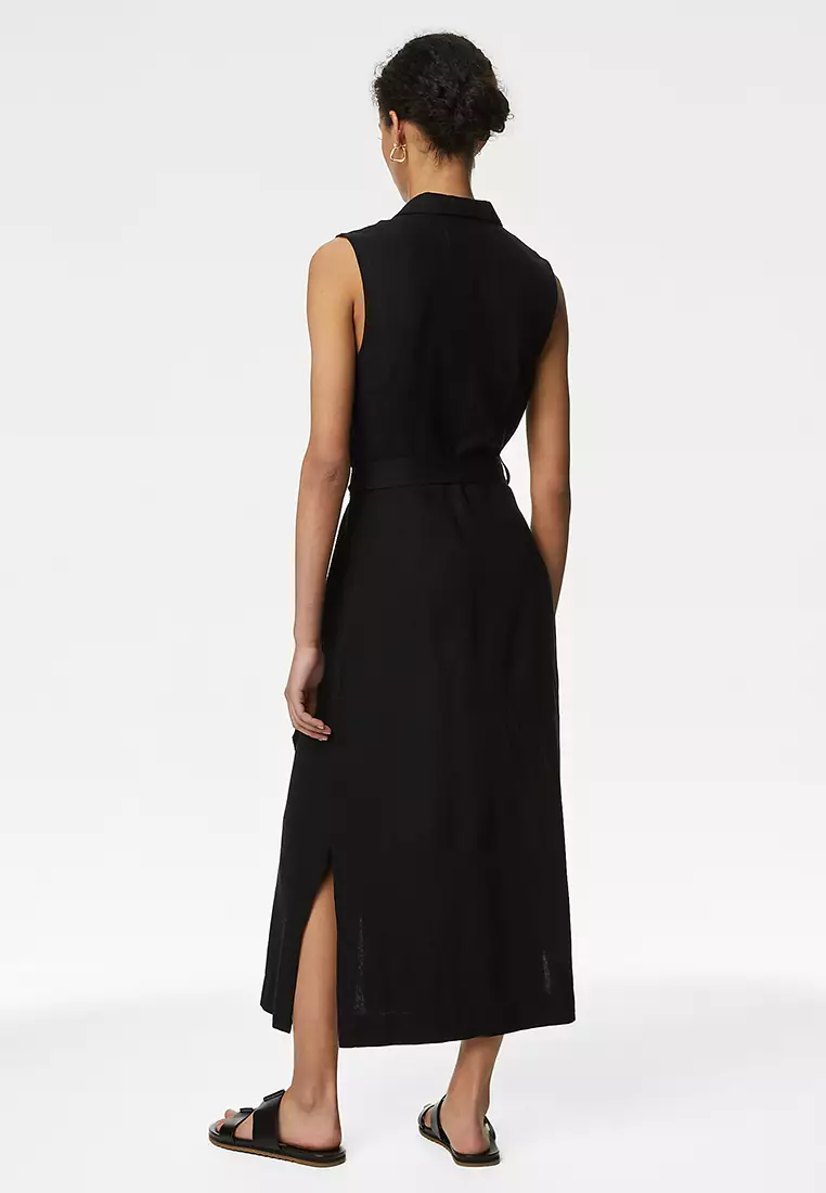 Linen Rich Button Through Midi Shirt Dress