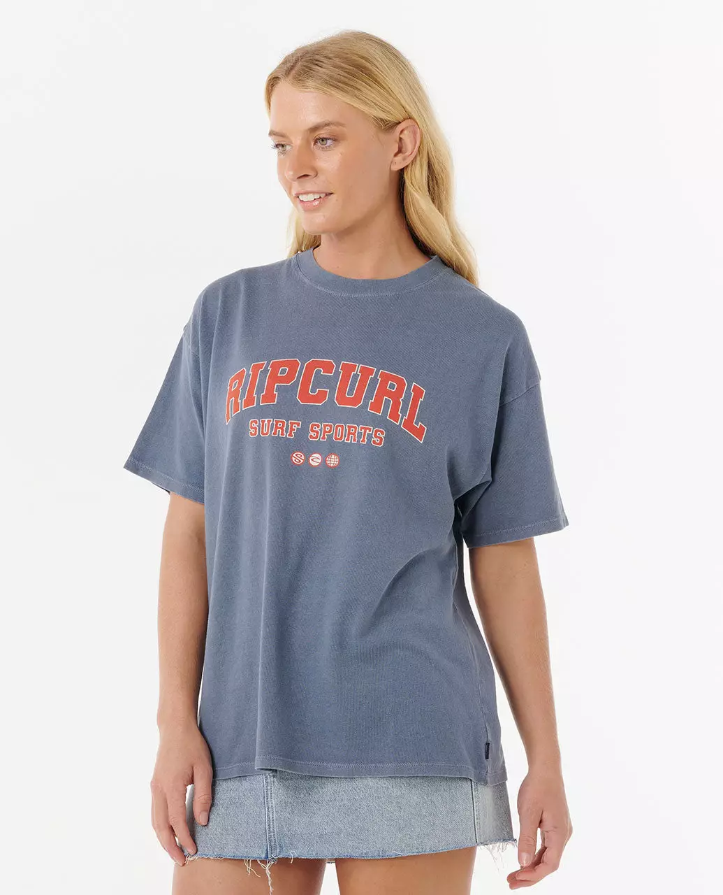 Rip Curl Women Varsity Sports Heritage Tee - Blue Grey