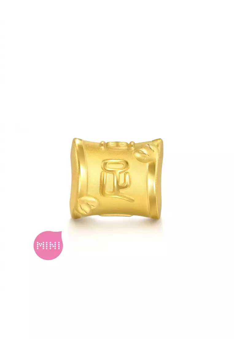 999 24K Solid Gold Cultural Blessing Wealthy Bamboo Charm 94329C (Bracelet not included)