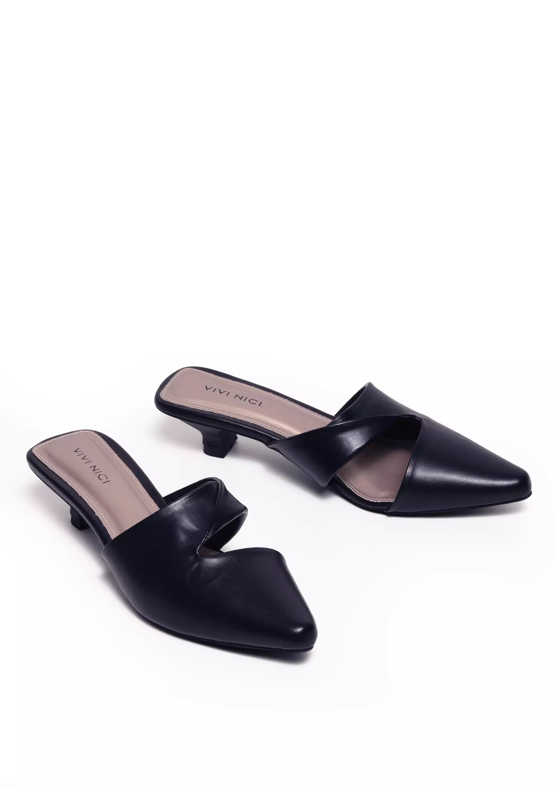 VIVI NICI - Carmen Sepatu Sandal Mules Wanita Hak 3 Cm Black Solid
