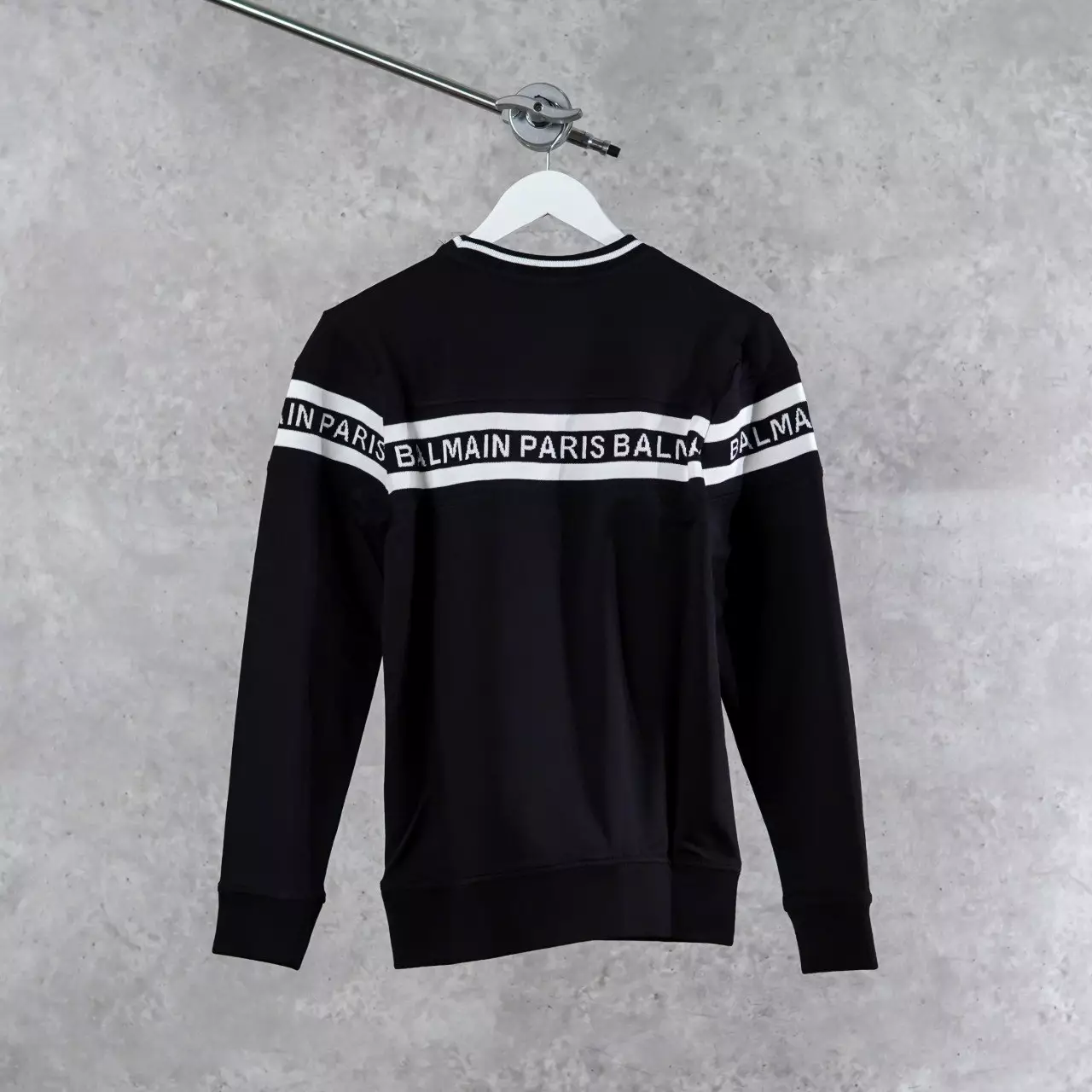 Sweater BALMAIN TEXT STRIPE LINE CENTER WHITE BLACK SWEATSHIRT 100% ORIGINAL