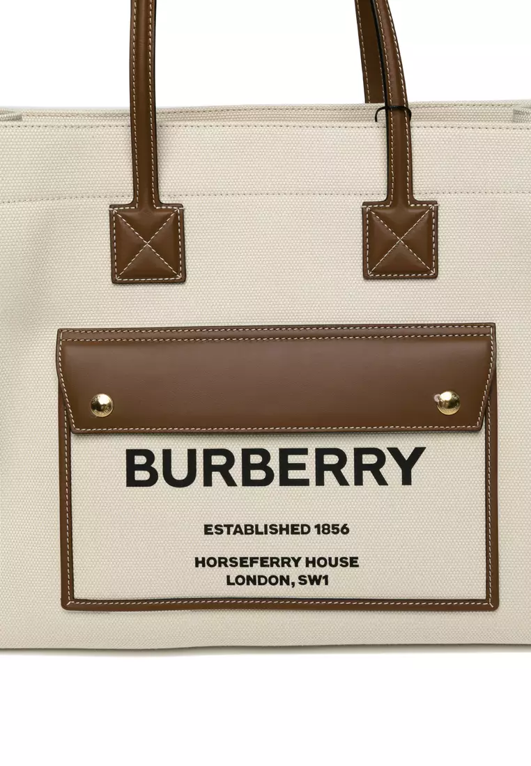 BURBERRY Leather-trimmed printed twill tote