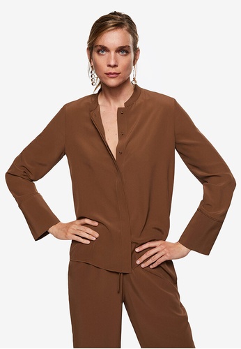 Mango brown Mao Collar Blouse 5AA7CAA4370218GS_1