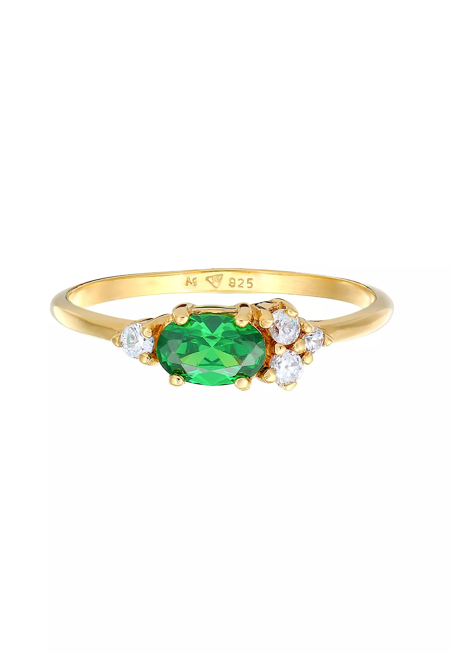 Ring Engagement Ring Extravagant Green Zirconia Crystals Gold Plated