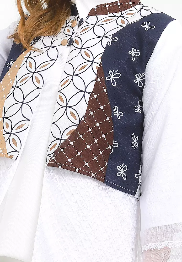 Outer Cardigan Vest Muslim Atasan Wanita Zahira White Putih Raya Premium Lengan Panjang