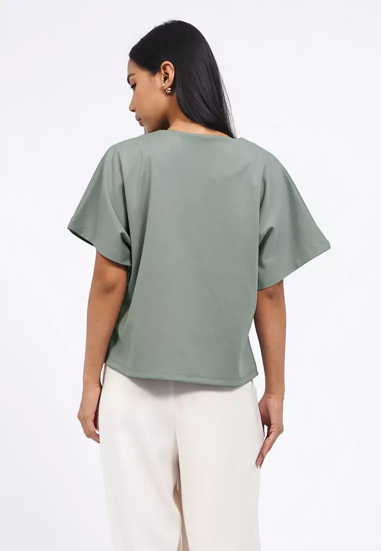 V-Neck Short Sleeve Batwing Blouse