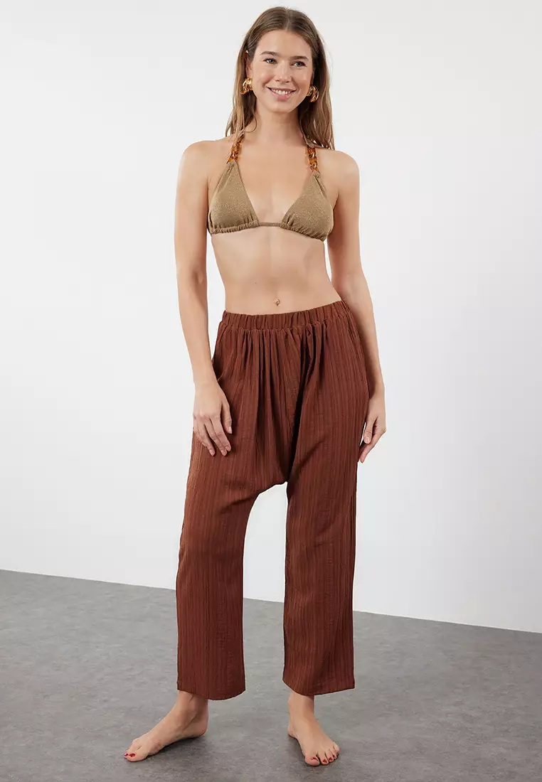 Brown Woven Shalwar Beach Pants Tbess24Pl00011