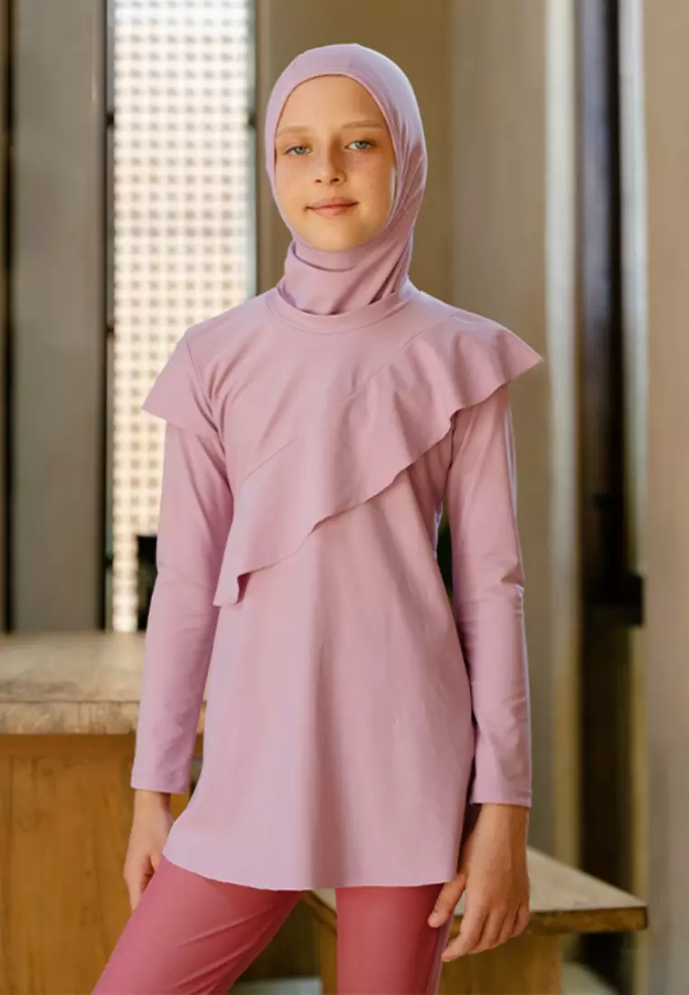 Aleea Modest Ruffle Burqini Set Kids - Orchid