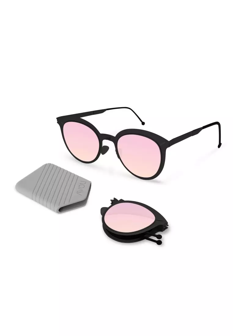 ROAV超輕極薄摺疊式太陽眼鏡 JANE 8106 Matte Black / Pink Mirror  13.66