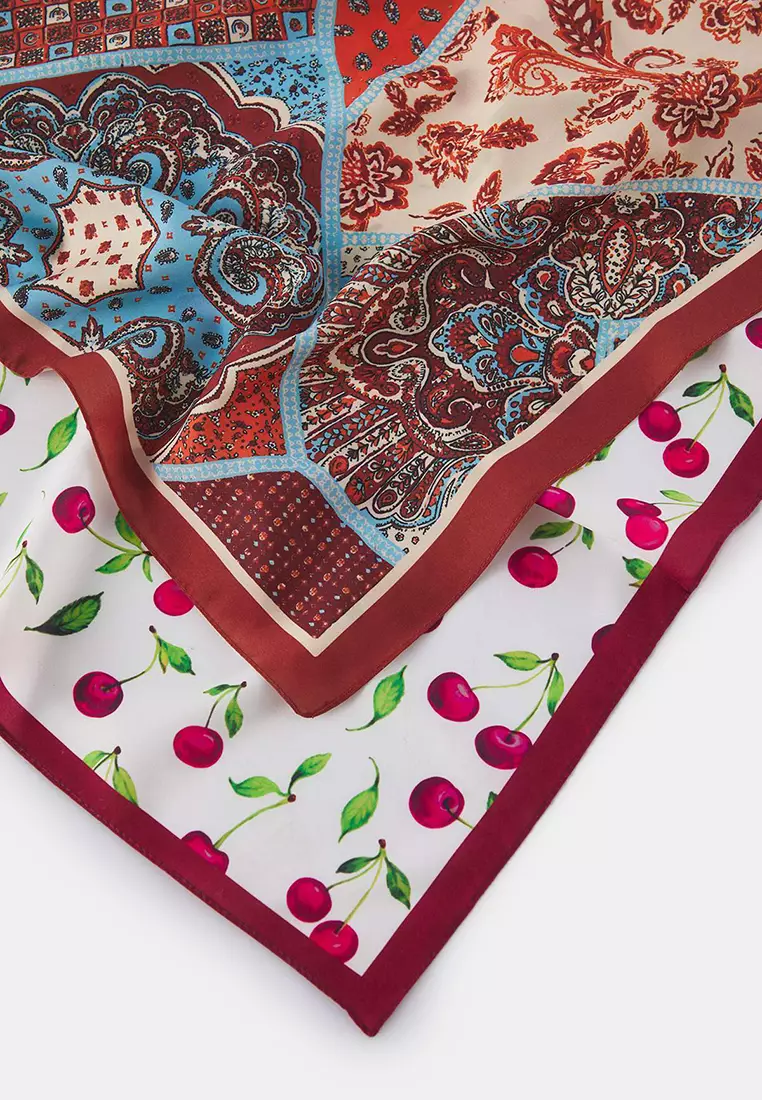 Red Patterned 50*50cm 2-Pack Scarf Accessory