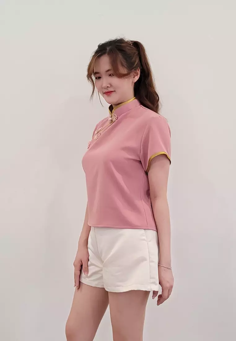 Ivory Cheongsam Cap Sleeves Top Peach Pink