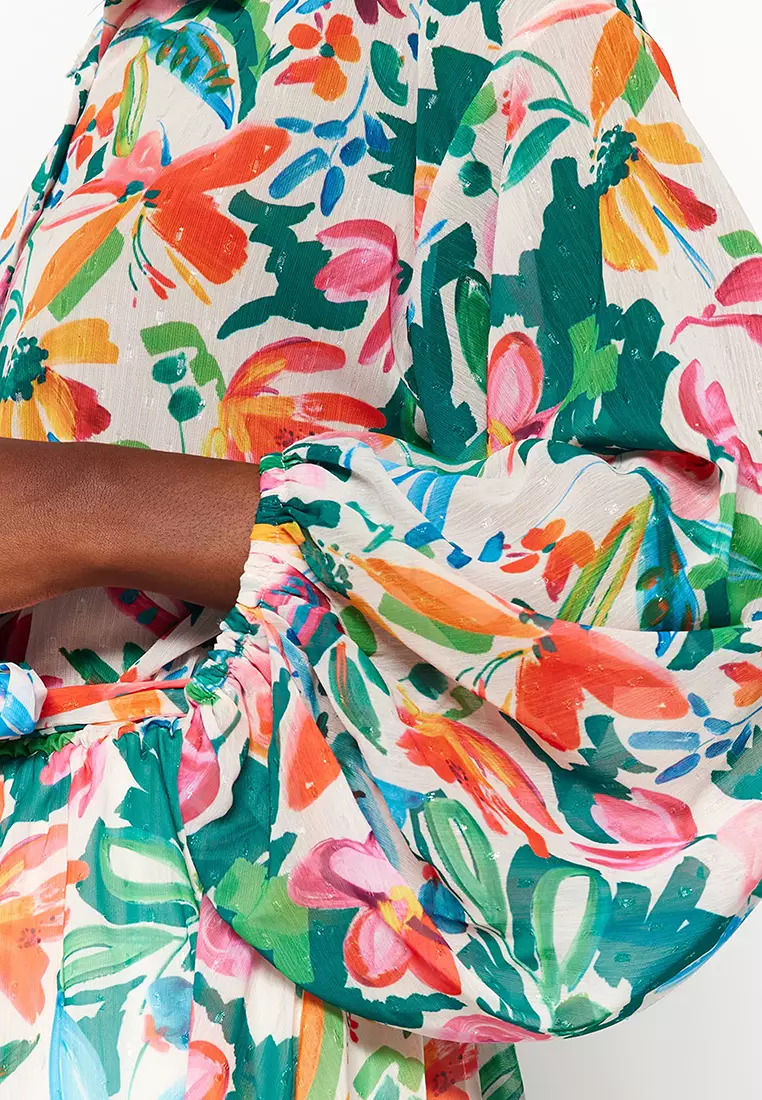 Balloon Sleeves Floral Dress