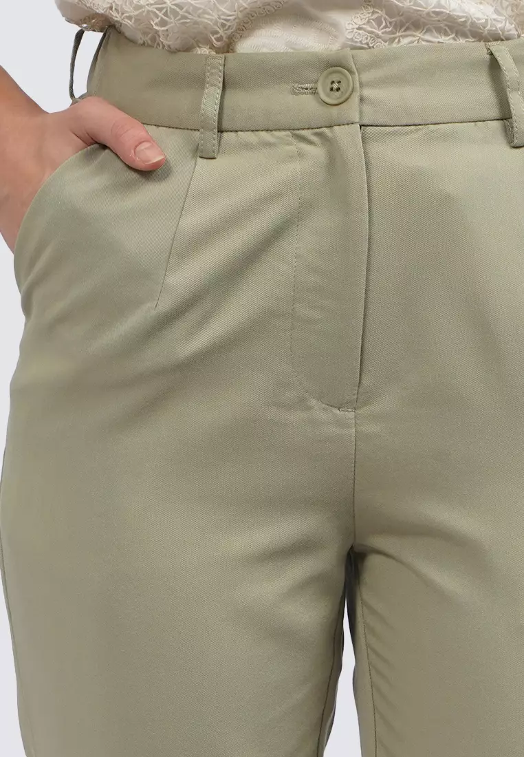 Rolled Up Hem Capri Pants GREEN