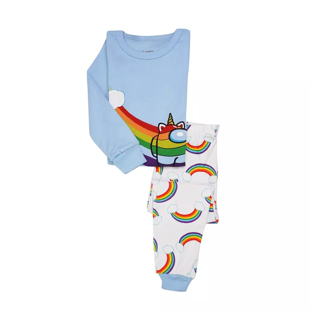 BAJU TIDUR PIYAMA ANAK SETELAN ANAK PEREMPUAN LENGAN PANJANG - among us cloud rainbow