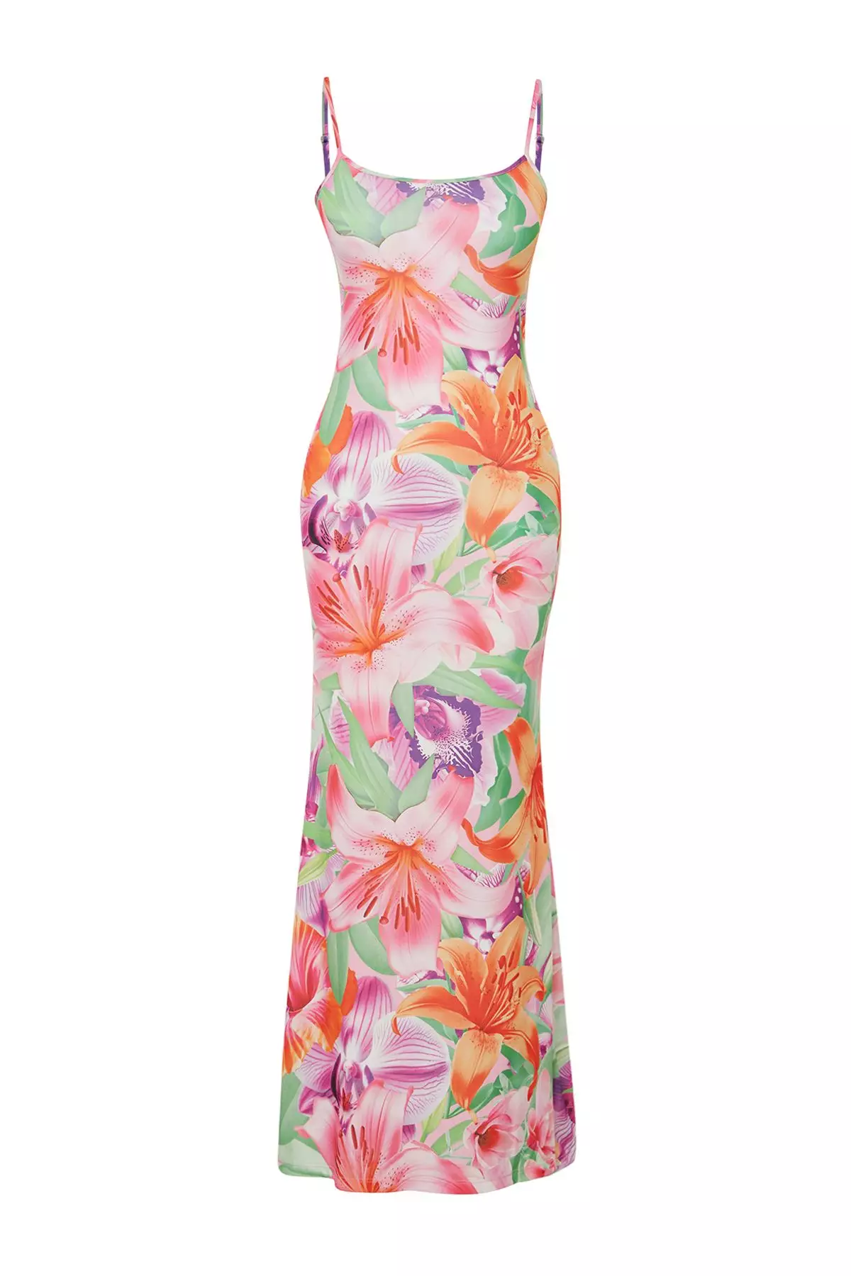 Multicolored Floral Bodycone/Fit Strap Maxi Stretchy Knitted Maxi Pencil Dress TWOSS23EL02435