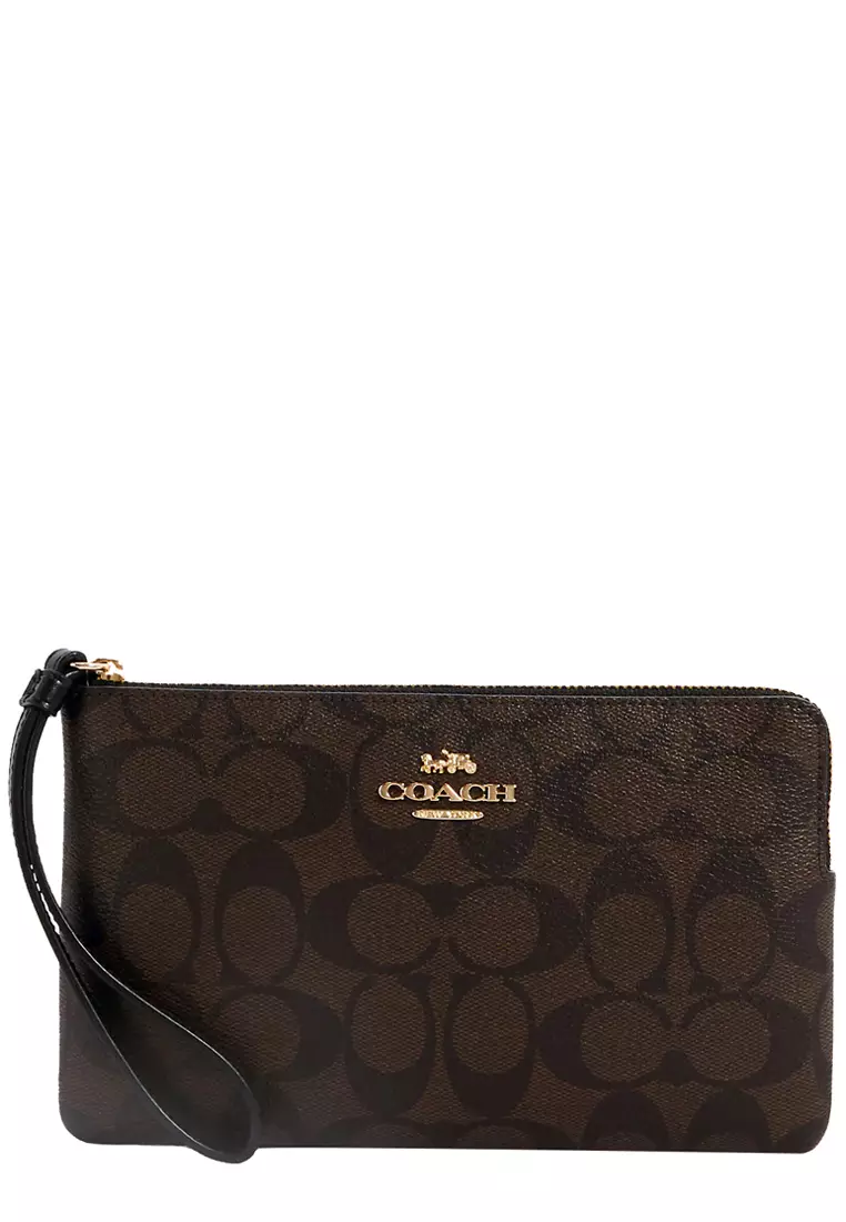 Coach Zip Card Case In Signature Canvas Brown Black C0058 – LussoCitta