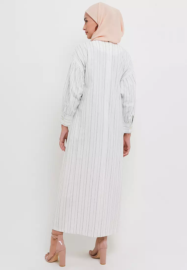 MFMW Nurlela Dress Broken White Motif Garis