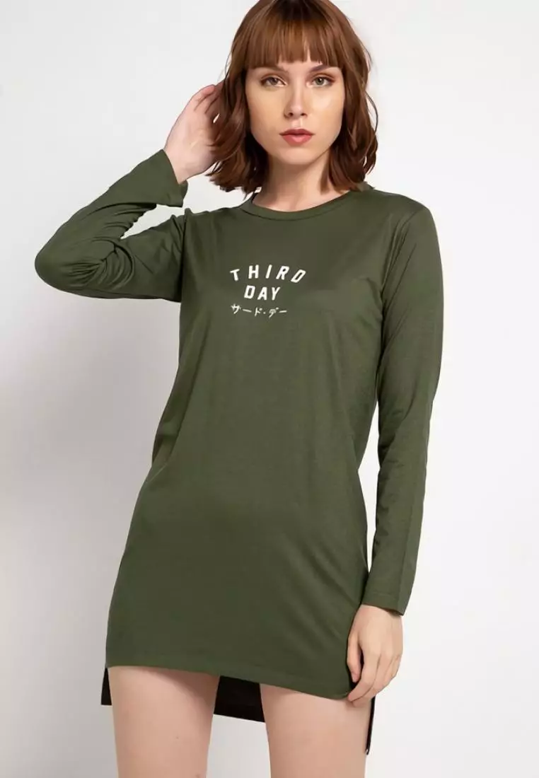 LTC10 mls td simple hijau army kaos tangan panjang hijab