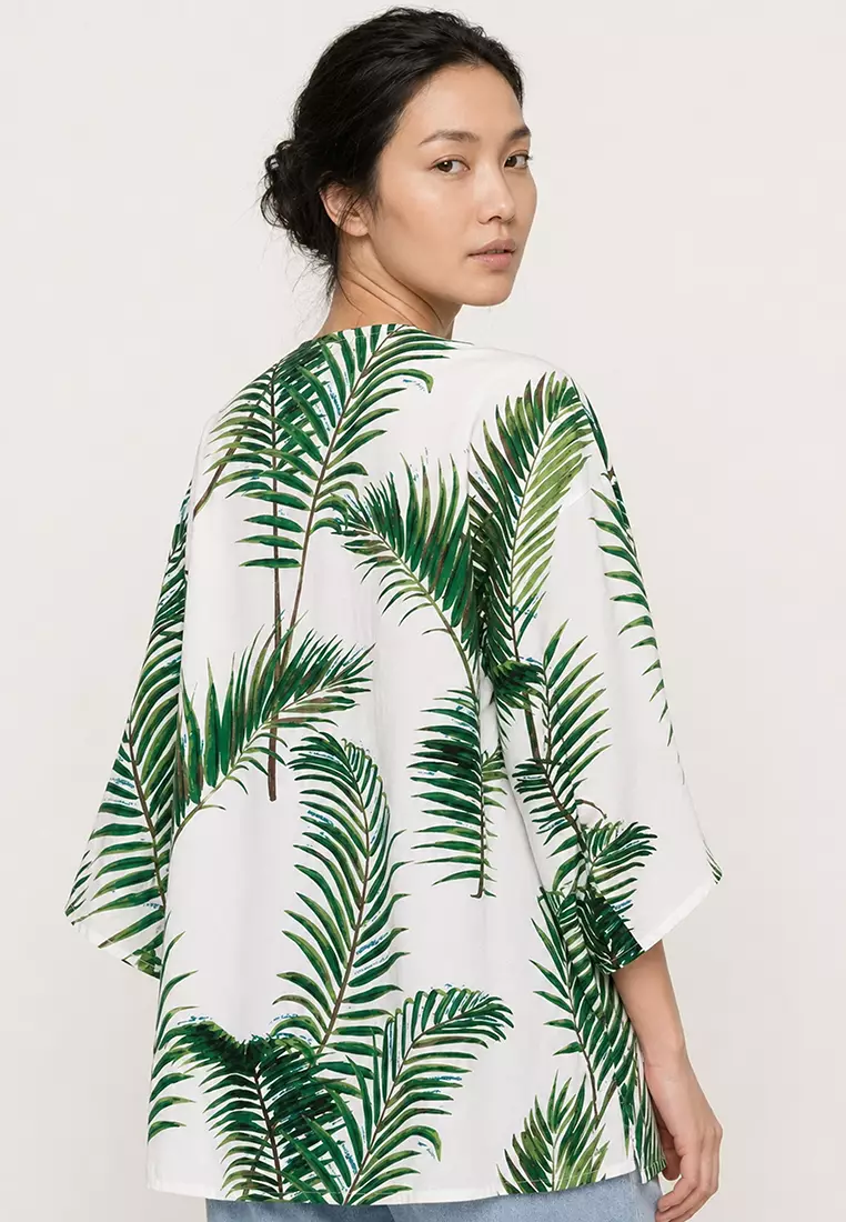 Women's Green Print Kimono Jacket