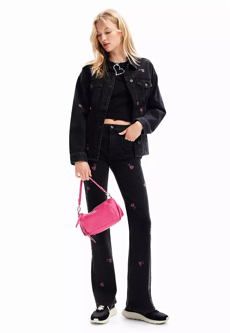 Desigual Woman Floral denim trucker jacket.