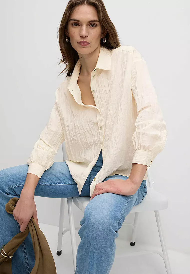 Crinkle Textured Collared Shirt
