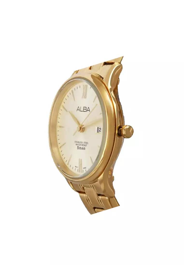 Jam Tangan Wanita Alba Original Garansi Resmi AH7P68 AH7P68X1 Strap Stainless Steel Gold Angka Romawi