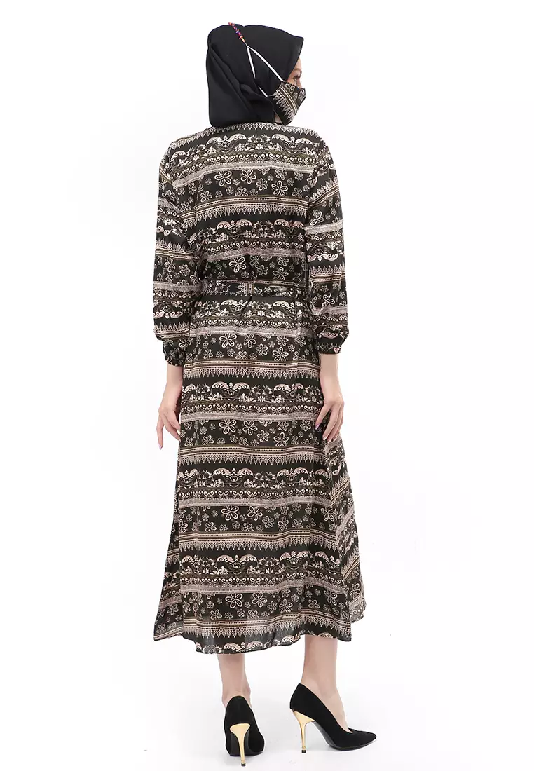 Dahlia Gamis Dress Motif Batik Wanita Muslimah Relaxed Fit - Black