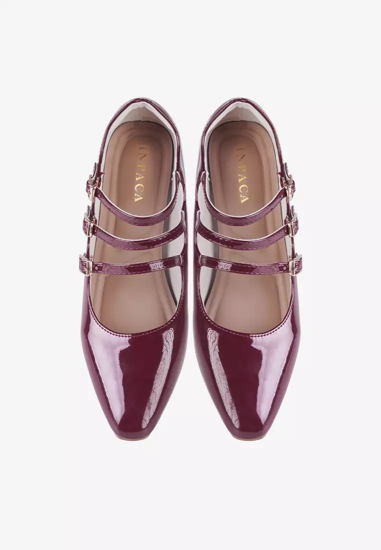 New Lenore Mary Jane Block Heels in Maroon