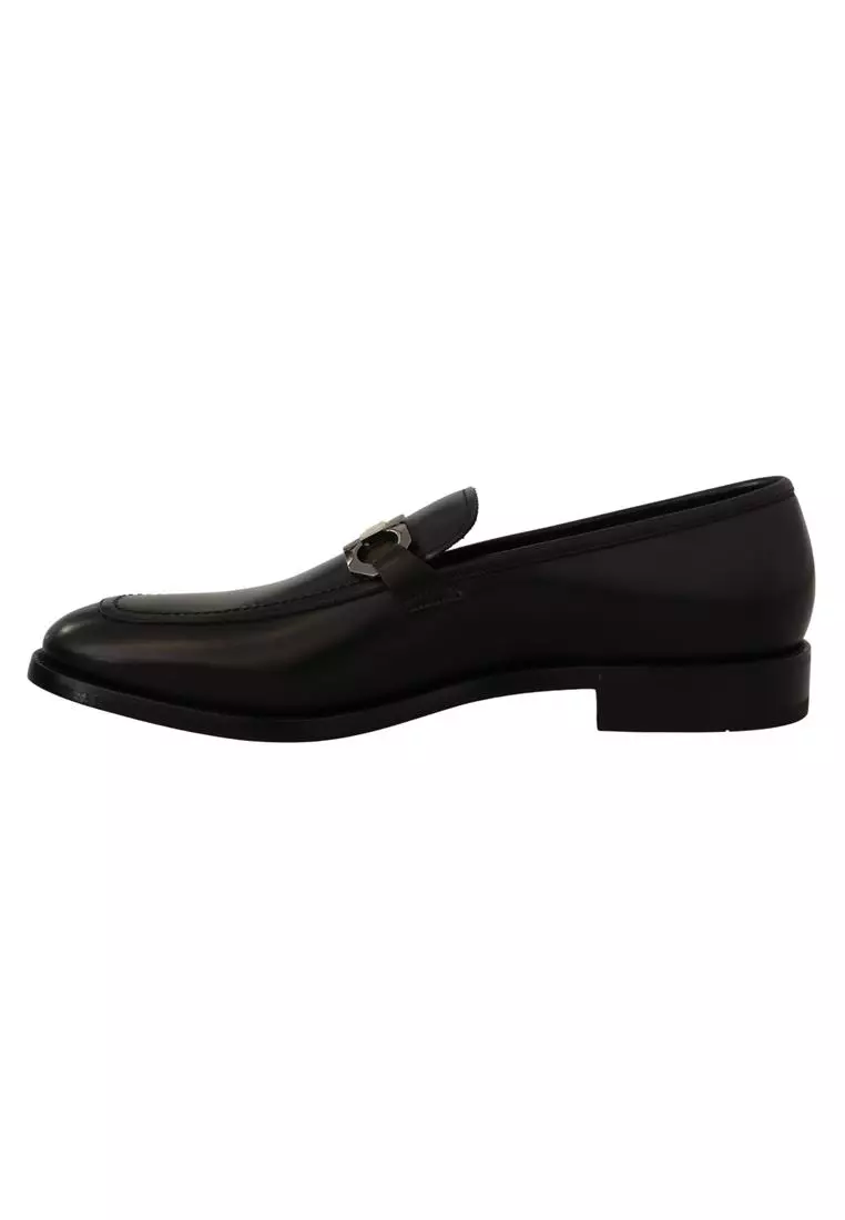 Salvatore Ferragamo Black Calf Leather Moccasin Formal Shoes