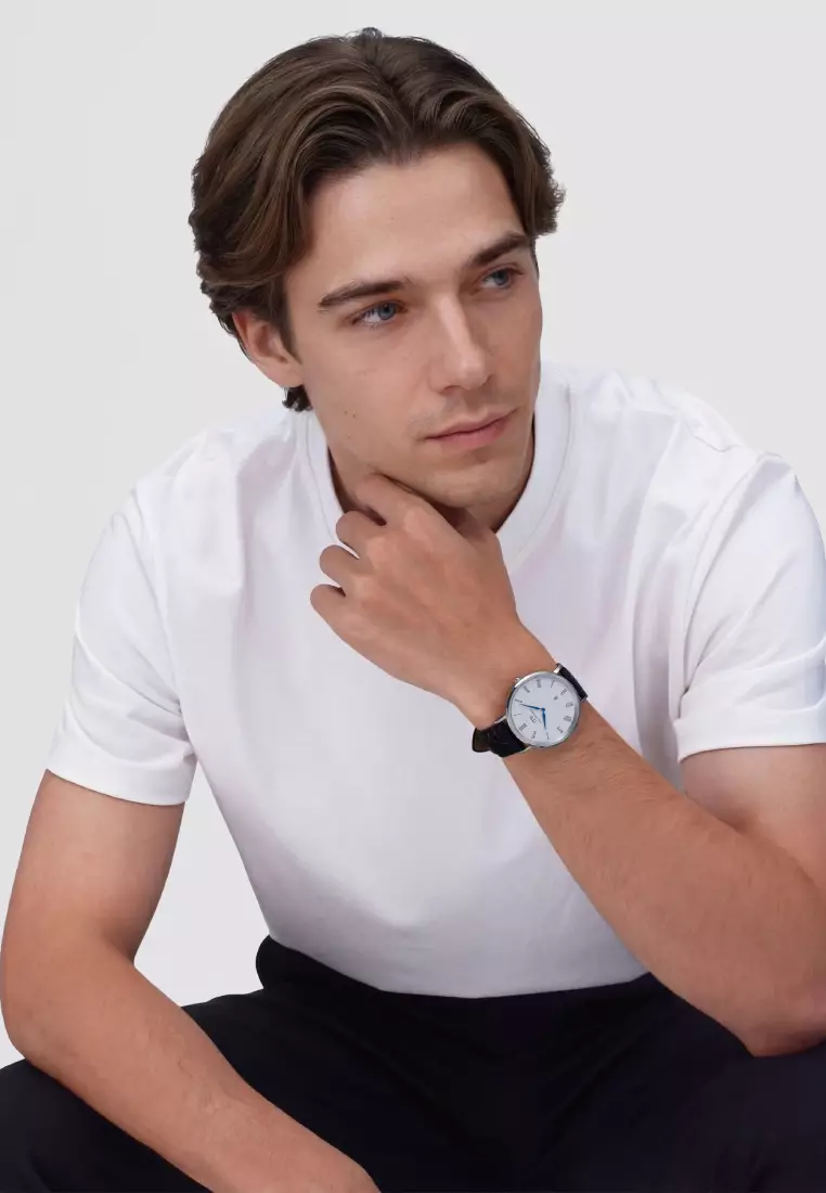 Classic 40mm Roman Numerals Date Black Croc Belly Silver - Men Watch stainless steel Leather strap watch DW Official Authentic Original 男士手錶 不銹鋼 真皮 手錶 DW 官方 正品