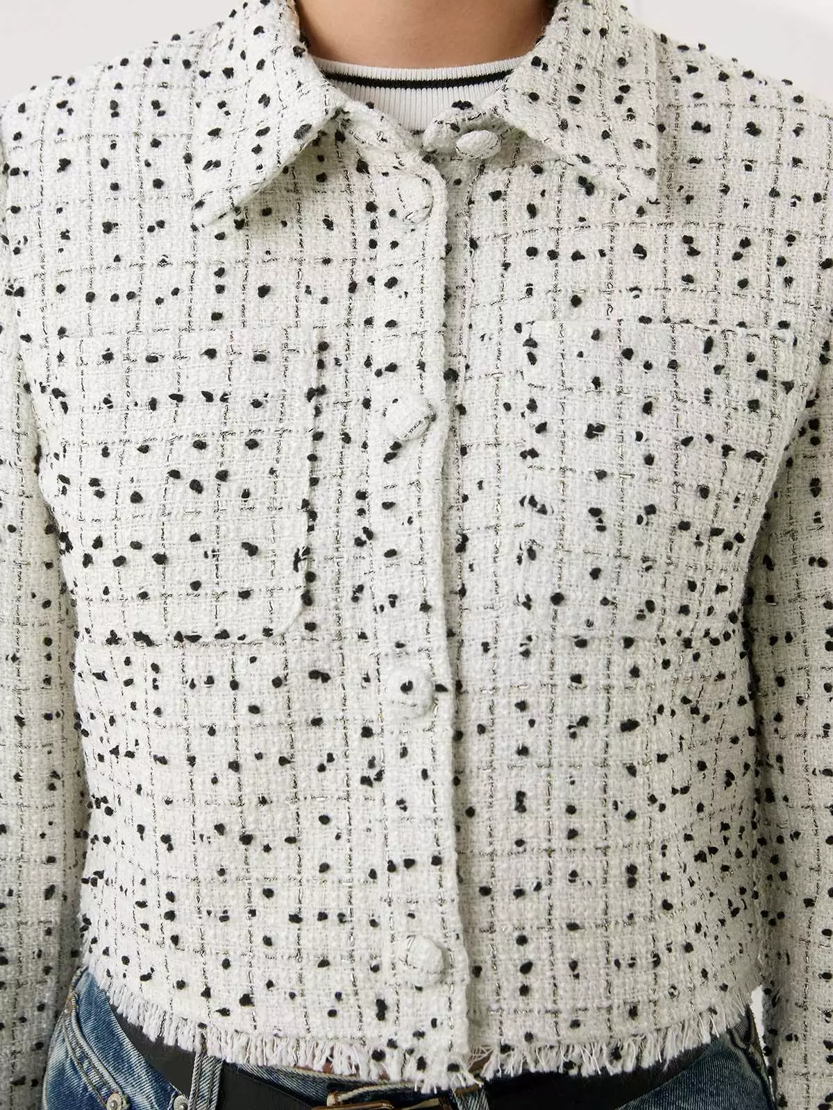 Polka Dot Tweed Jacket - White