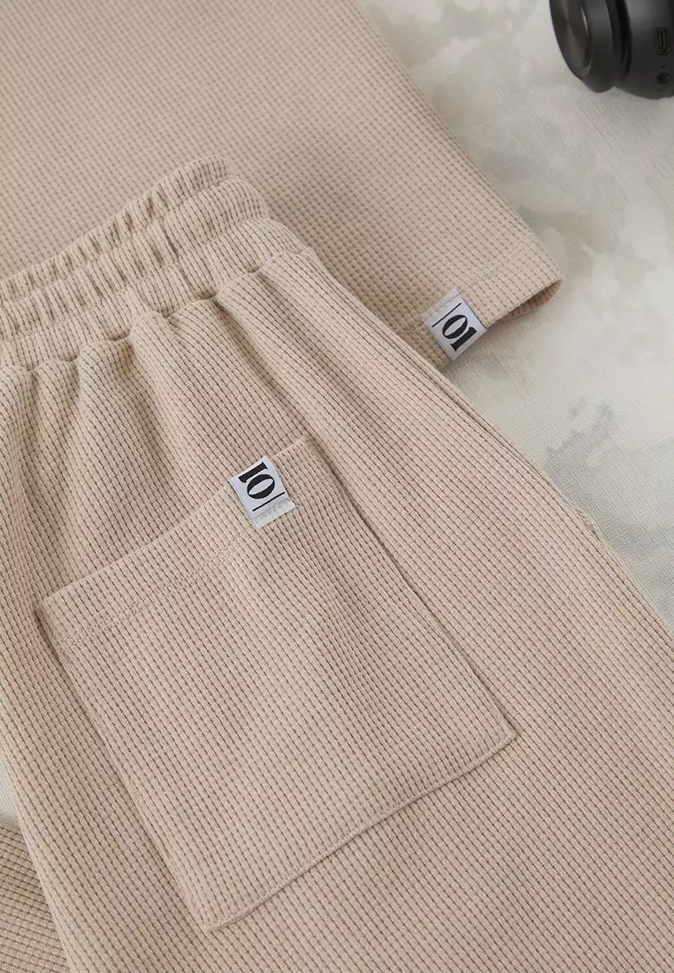 Beige Oversize/Wide Cut Textured Tracksuit Set Tmnss25Em00010